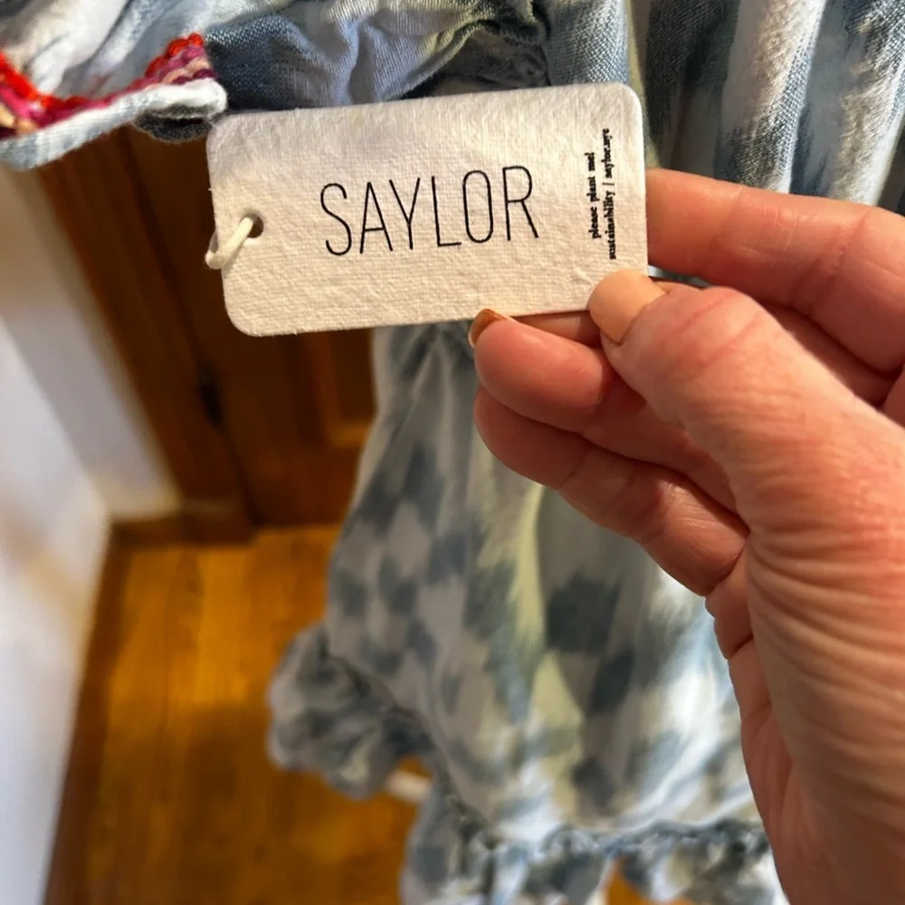 Anthropologie Saylor Blue Boho 100% Cotton Mini Dress NWT - Picture 12 of 15